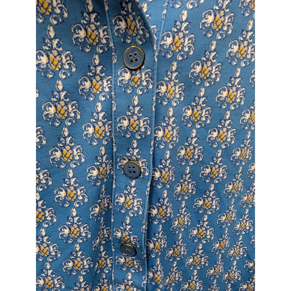 J. McLaughlin Women's Catalina Cloth Blue Damask Floral Long Sleeve Polo Top- M - Picture 6 of 7